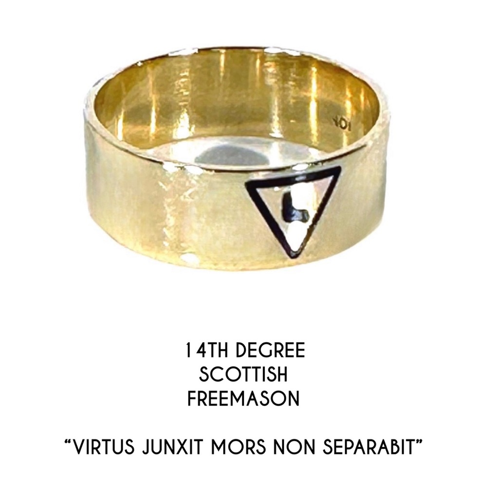 10KT FREEMASON WEIGHTY WIDE 14TH DEGREE SCOTTISH VINTAGE COLLECTIBLE BAND RING